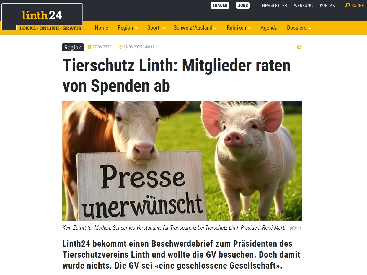 Tierschutz Linth: Mitglieder raten von Spenden ab
